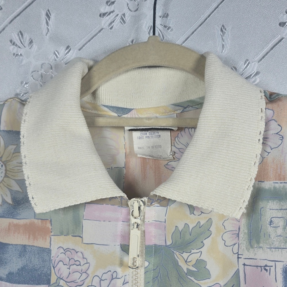 Vintage Tag Floral Patchwork Print Jacket Woman Medium Cream Collared Full Zip - Picture 5 of 12